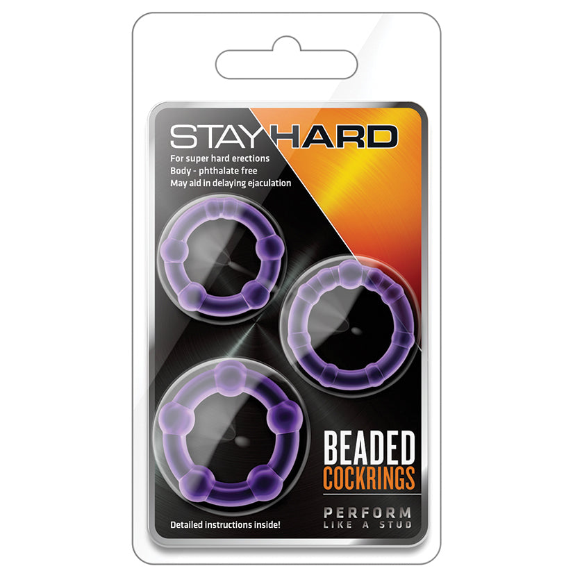 Stay Hard Beaded Cockrings 3pk-Purple