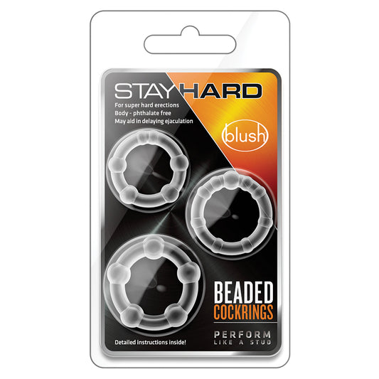 Stay Hard Beaded Cockrings 3pk-Clear