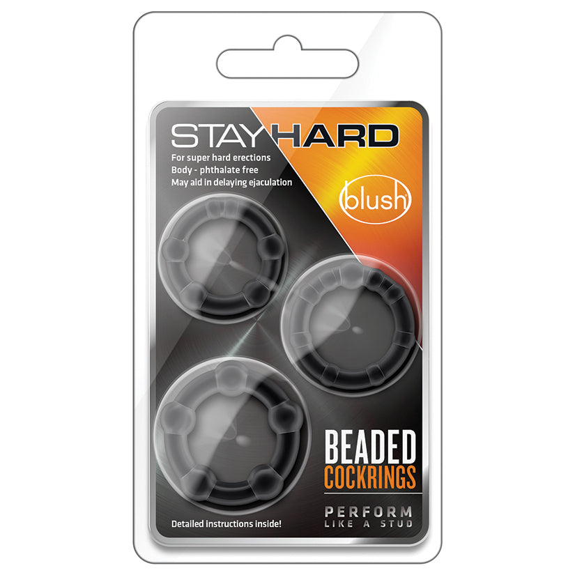 Stay Hard Beaded Cockrings 3pk-Black
