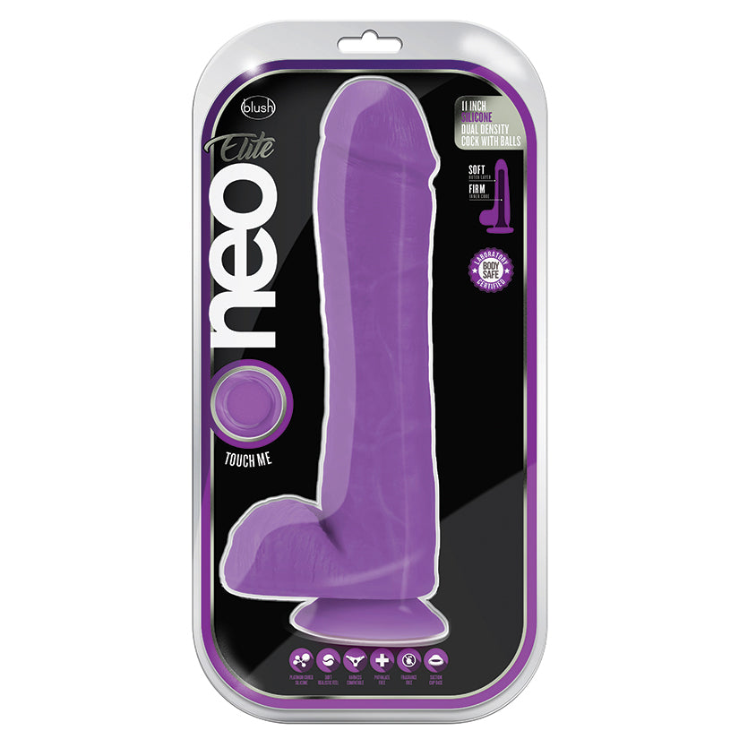 Neo Elite Silicone Dual Density Cock with Balls-Neon Purple 11"