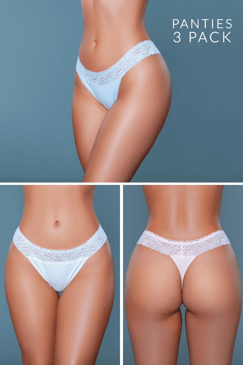 Step into the Sleek Sensation the Devon thong, designed for those who seek the perfect blend of comfort and elegance in their everyday lingerie. This thong combines the softness of jersey with the delicate appeal of lace, offering a luxurious wearing experience without compromising on style. Floral lace design Low-rise Thong cut Cotton contrast Pack of 3 (one of each color) Hanger with BW hangtag, 3-pack label, size label, hygienic liner, and UPC stickers in a polybag. Made in China