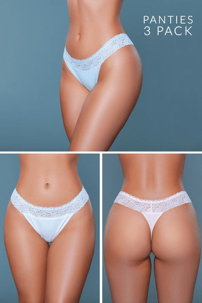 22003PK Devon 3 Pack Peach Blue White S Be Wicked Women - Lingerie - Panty