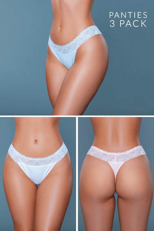 Step into the Sleek Sensation the Devon thong, designed for those who seek the perfect blend of comfort and elegance in their everyday lingerie. This thong combines the softness of jersey with the delicate appeal of lace, offering a luxurious wearing experience without compromising on style. Floral lace design Low-rise Thong cut Cotton contrast Pack of 3 (one of each color) Hanger with BW hangtag, 3-pack label, size label, hygienic liner, and UPC stickers in a polybag. Made in China