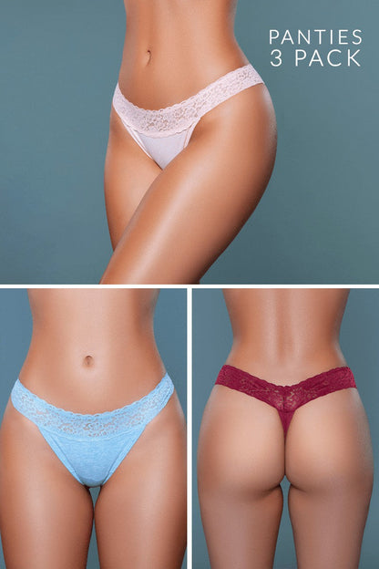 21993PK Asher 3 Pack Peach Blue Burgundy S Be Wicked Women - Lingerie - Panty