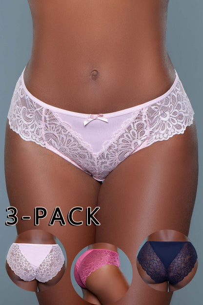 22143PK Tracy Brief 3 Pack Peach Raspberry Navy Blue S Be Wicked Women - Lingerie - Panty