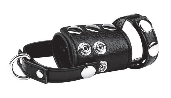 C & Ball Gear Cock Ring with Ball Stretcher 2 inches Black Default Title Blue Line Men Toys - Cockrings