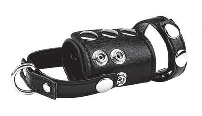 C & Ball Gear Cock Ring with Ball Stretcher 2 inches Black Default Title Blue Line Men Toys - Cockrings