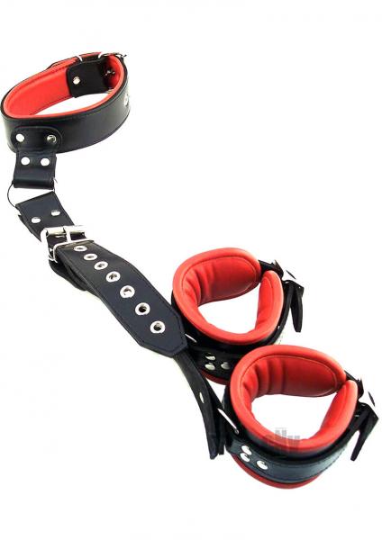 Rouge Leather Neck To Hand Restraint Black Red Default Title Rouge Toys - Fetish