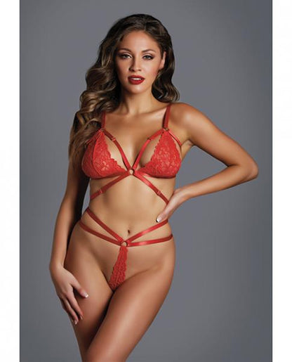 Adore The Flame Strappy Lace Bra & Thong Red O/s Default Title Allure Lingerie Women - Lingerie - Sets
