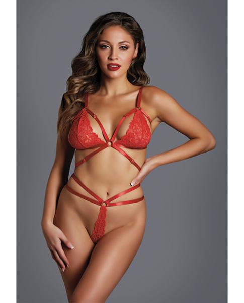 Adore The Flame Strappy Lace Bra & Thong Red O/s Default Title Allure Lingerie Women - Lingerie - Sets
