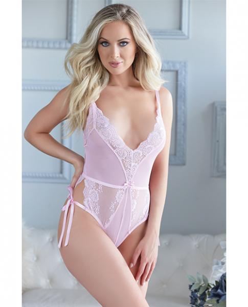 Allure Belle Lace & Mesh Tie Up Romper Pink L/xl Default Title Allure Lingerie Women - Lingerie - Shapewear