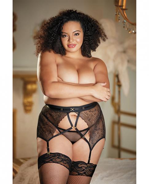 Allure High Waisted Lace Garter & G-string Black Qn Default Title Allure Lingerie Women - Lingerie - Sets