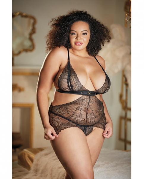 Allure Lace Peek A Boo Chemise & Ouverte G-string Black Qn Default Title Allure Lingerie Women - Lingerie - Sets