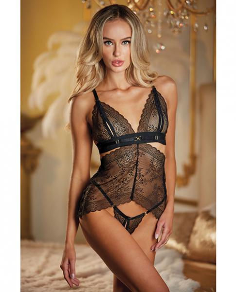 Allure Lace Peek A Boo Chemise & Ouverte G-string Black O/s Default Title Allure Lingerie Women - Lingerie - Sets