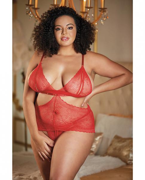 Allure Lace Peek A Boo Chemise & Ouverte G-string Red Qn Default Title Allure Lingerie Women - Lingerie - Sets