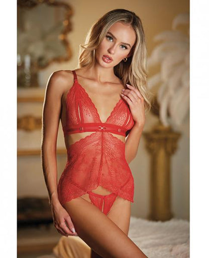 Allure Lace Peek A Boo Chemise & Ouverte G-string Red O/s Default Title Allure Lingerie Women - Lingerie - Sets
