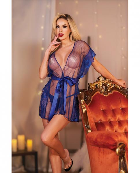 Allure Leah Lace & Mesh Open Side Cover Up Blue O/s Default Title Allure Lingerie Women - Sleepwear - Robes