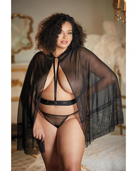Allure Lace & Mesh Cape W/attached Waist Belt (g-string Not Included) Black Qn Default Title Allure Lingerie Women - Lingerie - Sets