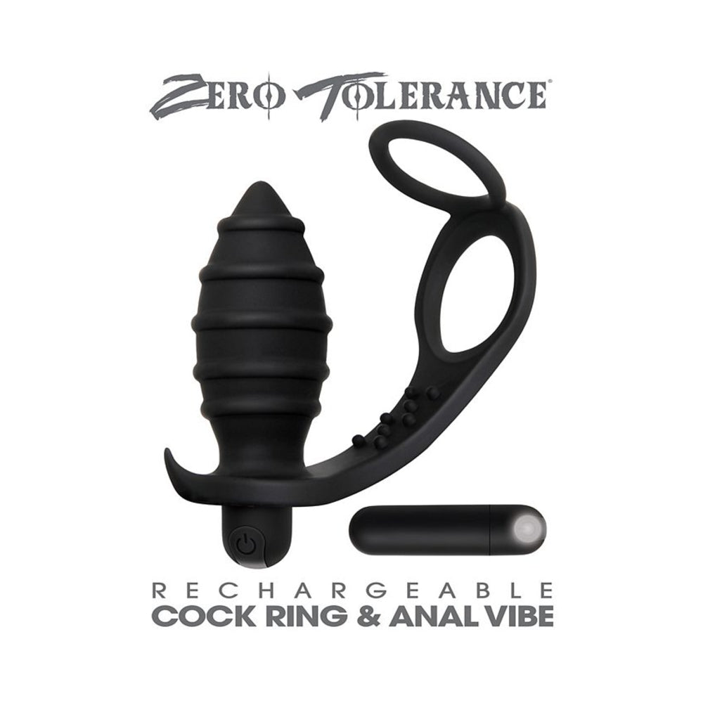 Zero Tolerance Cock Ring&anal Plug W/recharge Bullet Bk Default Title Zero Tolerance Toys - Cockrings