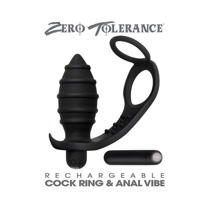 Zero Tolerance Cock Ring&anal Plug W/recharge Bullet Bk Default Title Zero Tolerance Toys - Cockrings