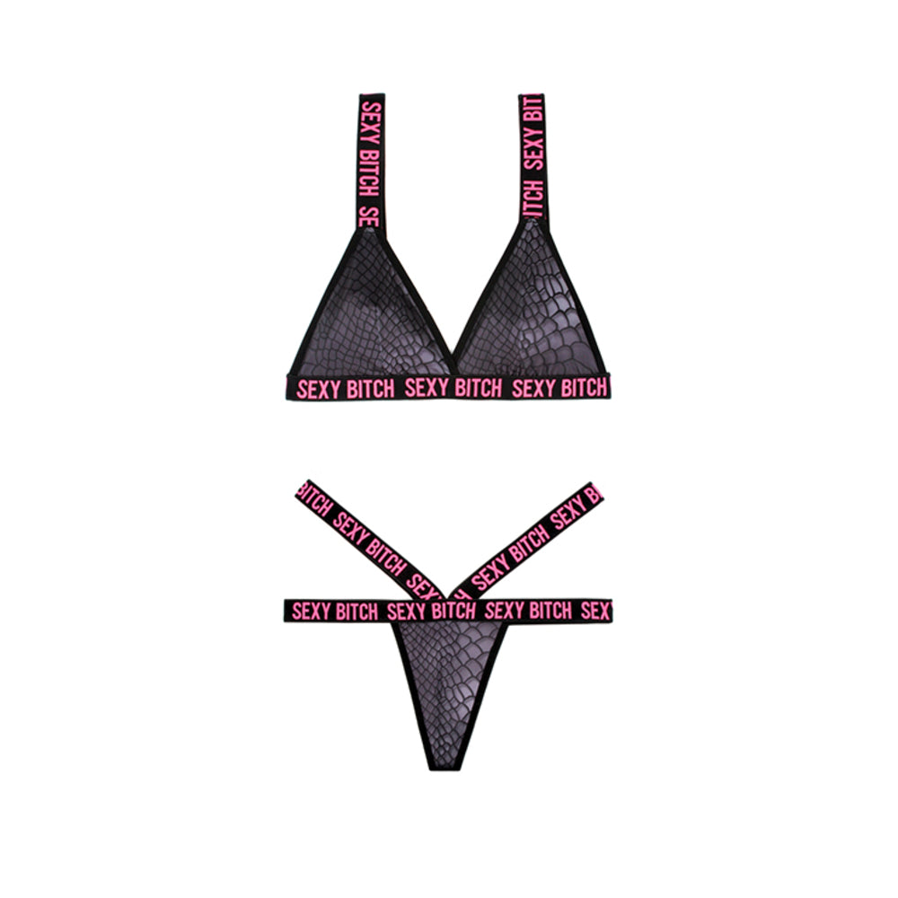 Vibes Sexy Bitch Reptile Print Set Blk Lxl Default Title Vibes by Fantasy Lingerie Women - Lingerie - Sets