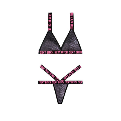 Vibes Sexy Bitch Reptile Print Set Blk Lxl Default Title Vibes by Fantasy Lingerie Women - Lingerie - Sets
