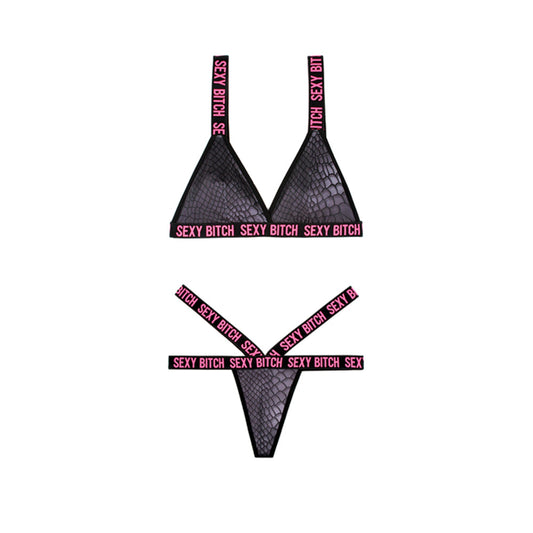 Vibes Sexy Bitch Reptile Print Set Blk Lxl Default Title Vibes by Fantasy Lingerie Women - Lingerie - Sets