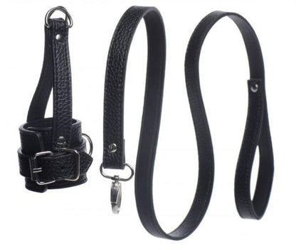 Ball Stretcher With Leash Black Leather Default Title Strict Toys - Fetish