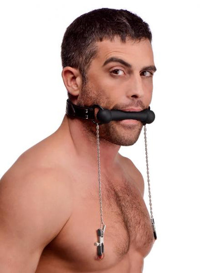 Silicone Bit Gag With Nipple Clamps Default Title Strict Toys - Fetish