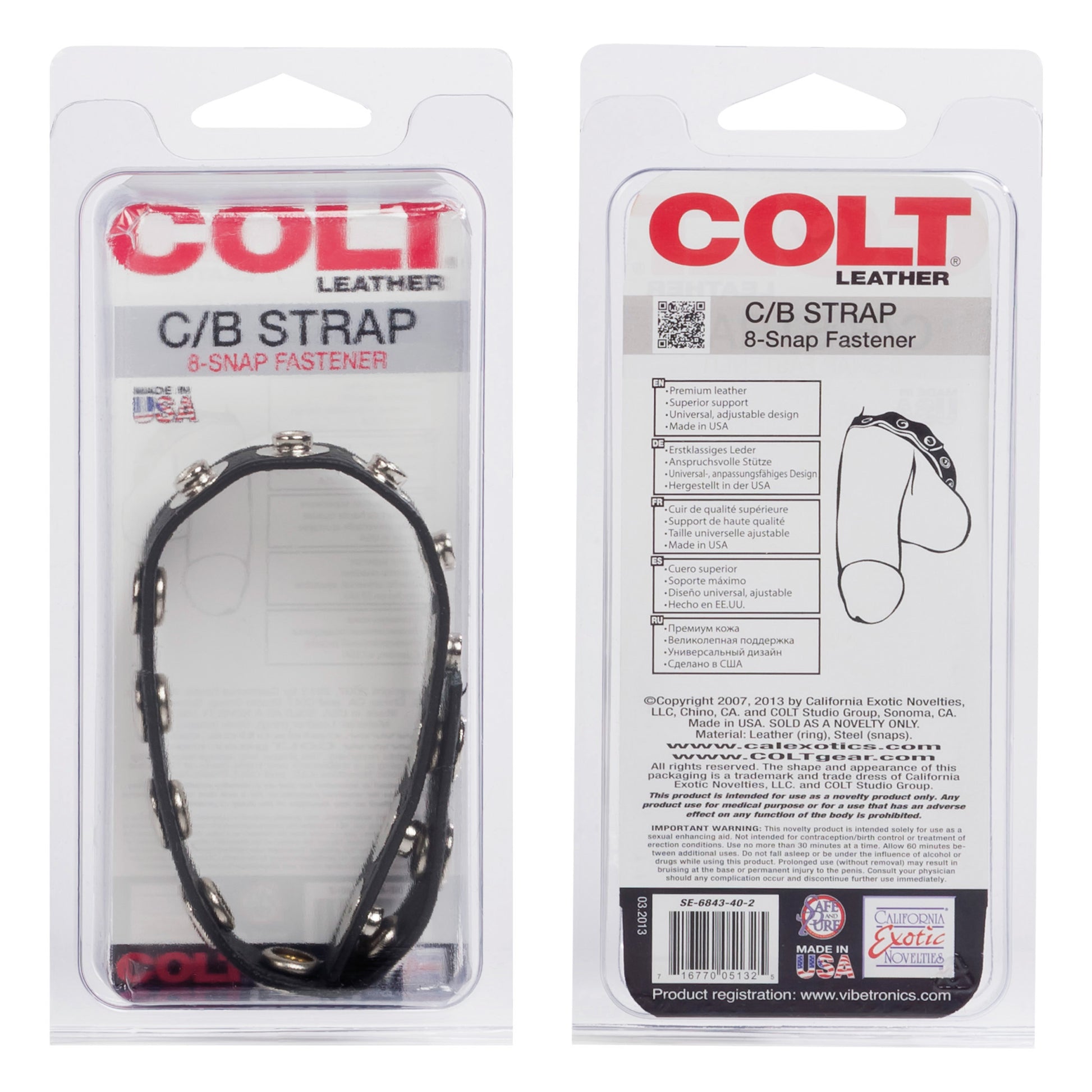 Colt 8 Snap Fastener Leather Strap - Black Default Title CalExotics - California Exotic Novelties Toys - Cockrings