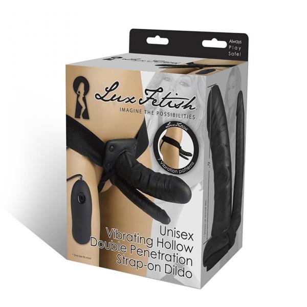 Unisex Vibrating Hollow Double Penetration Strap-On Dildo Black Default Title Electric Eel Toys - Vibrators