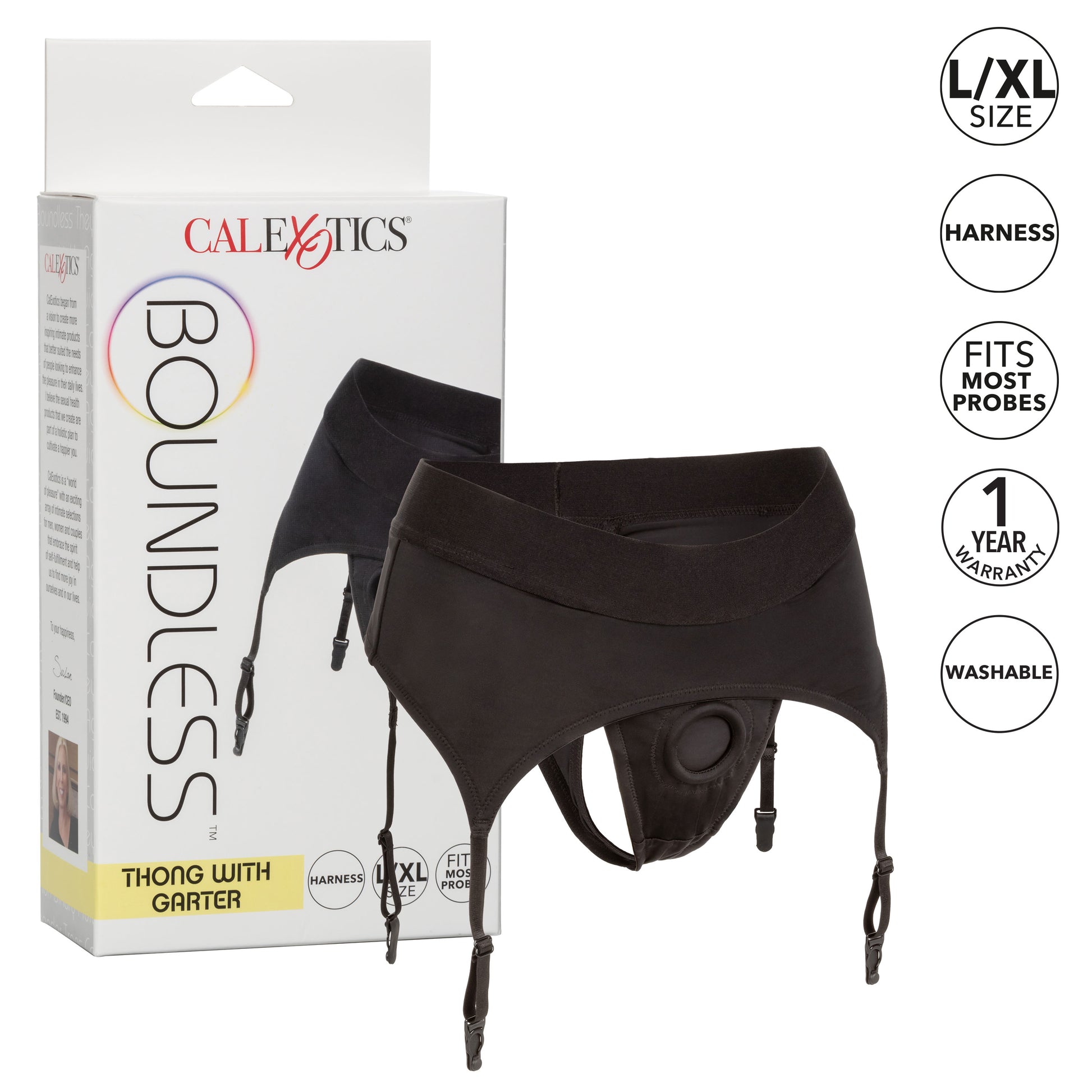 Boundless Thong With Garter - L/xl - Black Default Title CalExotics - California Exotic Novelties Toys - Fetish