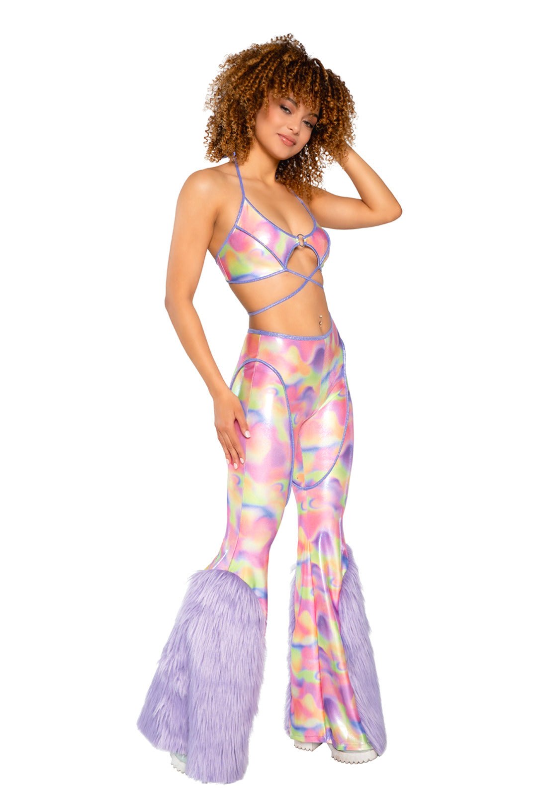 Faux Fur Bell-Bottom Pant Pastel Party S M J-Valentine, Inc Women - Bottoms