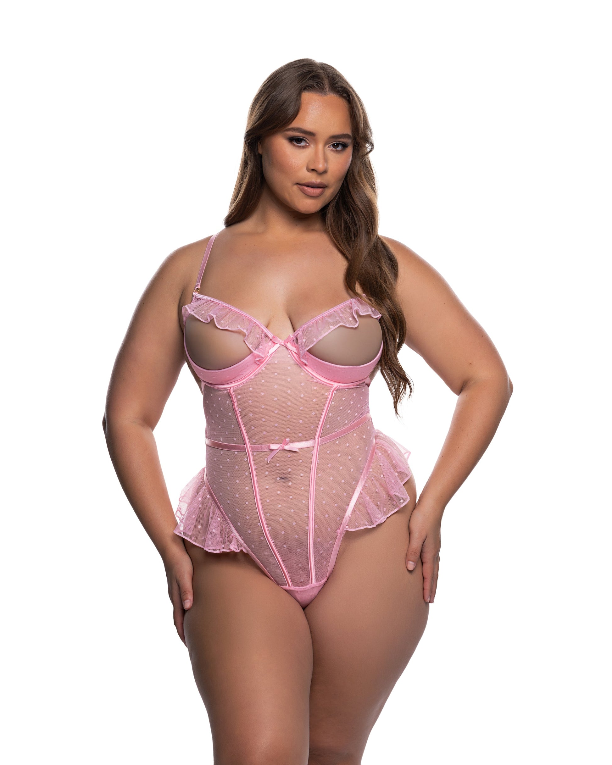 Peek-A-Boo Bliss Teddy Pink 1X 2X Roma Confidential Costume Women - Lingerie - Teddy