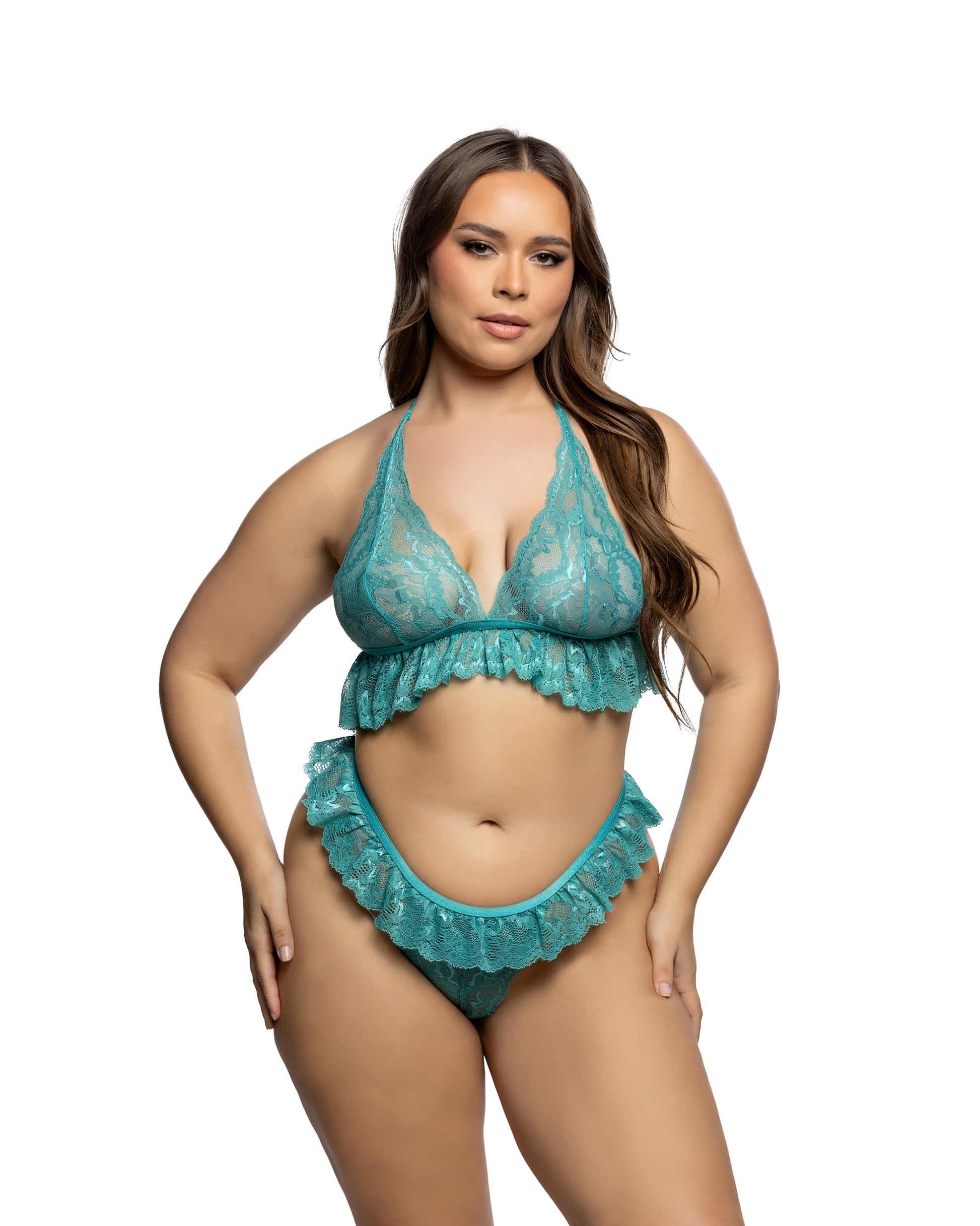 Lacy Sweet Flutter 2pc Set Teal 1X 2X Roma Confidential Costume Women - Lingerie - Sets