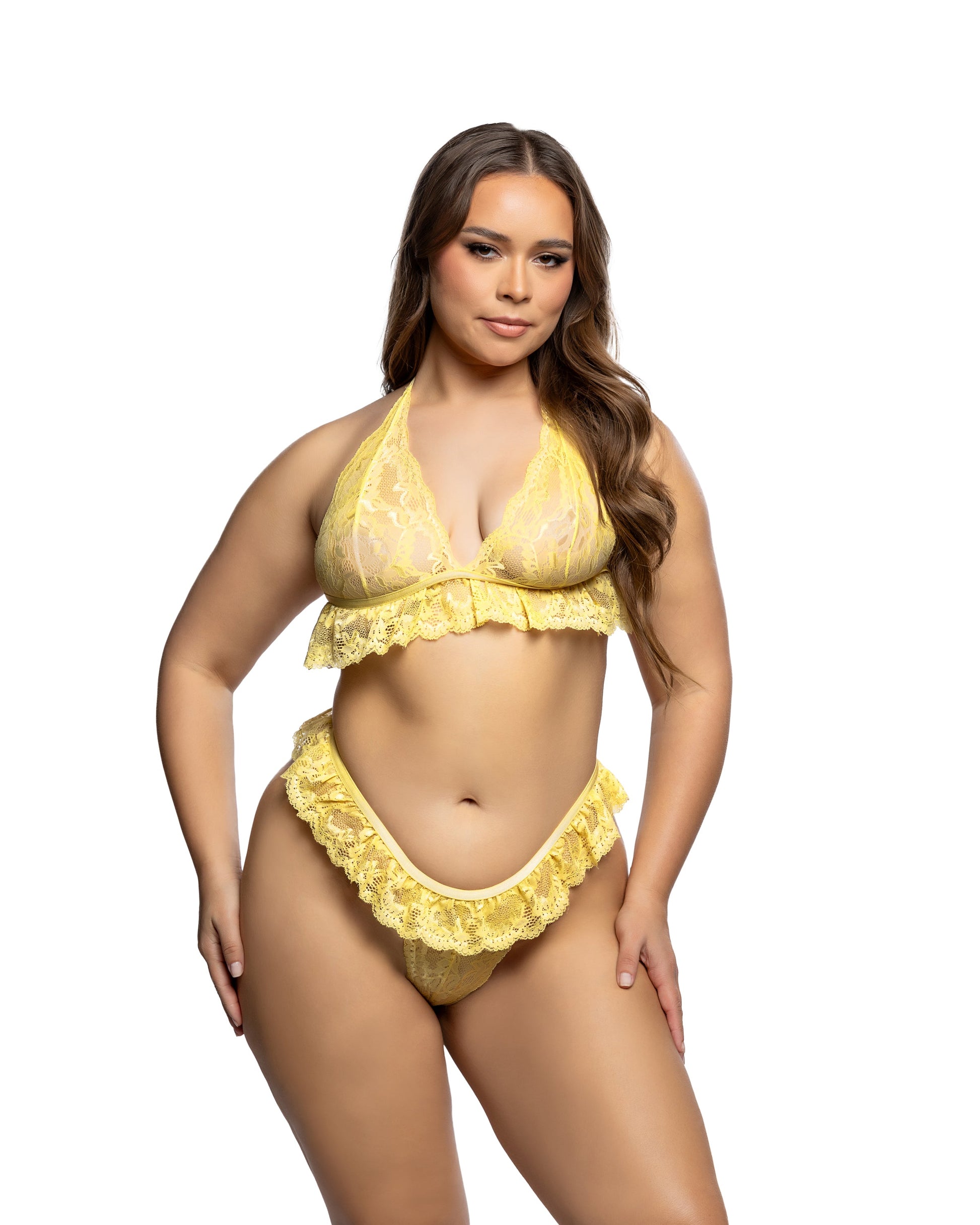 Lacy Sweet Flutter 2pc Set Yellow 1X 2X Roma Confidential Costume Women - Lingerie - Sets
