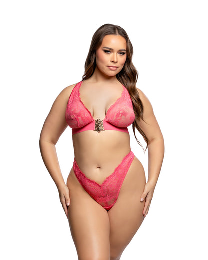Infinite Lace Halter Set Coral 1X 2X Roma Confidential Costume Women - Lingerie - Sets