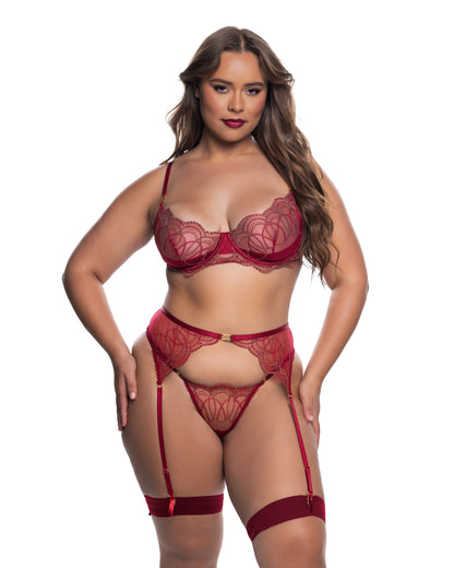 Beaded Belle 3-Piece Garter Set Wine Gold Roma Confidential Costume Women - Lingerie - Sets