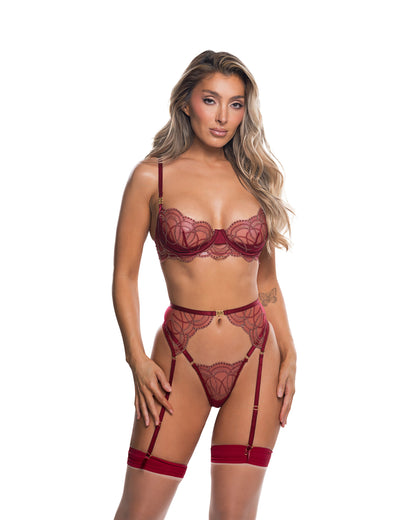 Beaded Belle 3-Piece Garter Set Wine Gold Roma Confidential Costume Women - Lingerie - Sets
