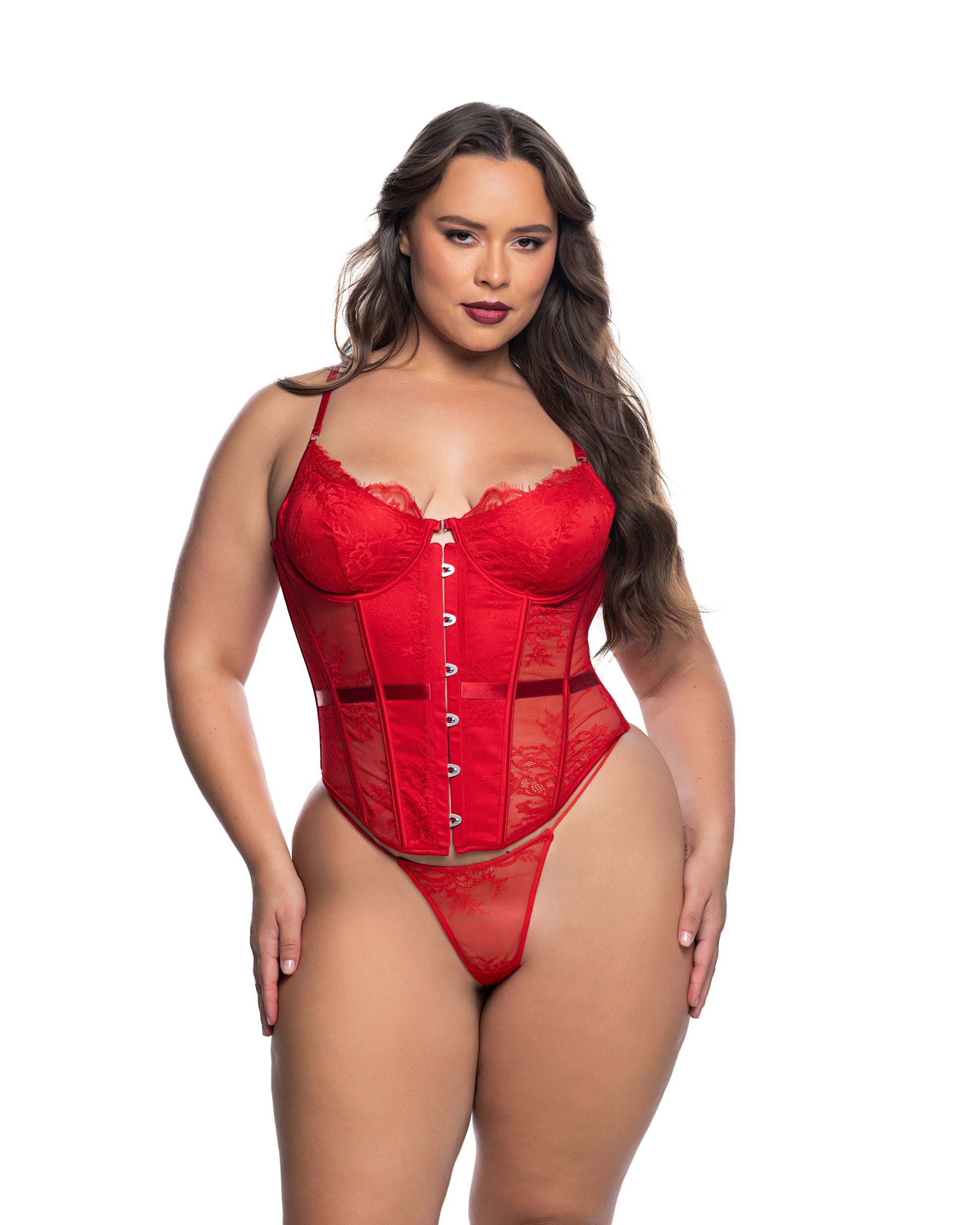 Essentials Lace Corset Red Roma Confidential Costume Women - Lingerie - Teddy