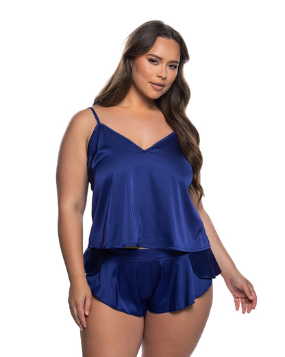 Satin Essentials Cami 2-Piece Set Blue 1X 2X Roma Confidential Costume Women - Lingerie - Sets