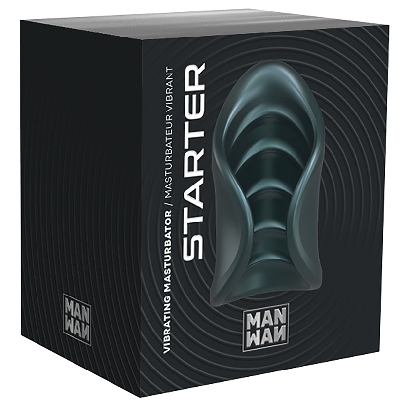 Man Wan Starter Travel Size Silicone Vibrating Masturbator-Pine Grey