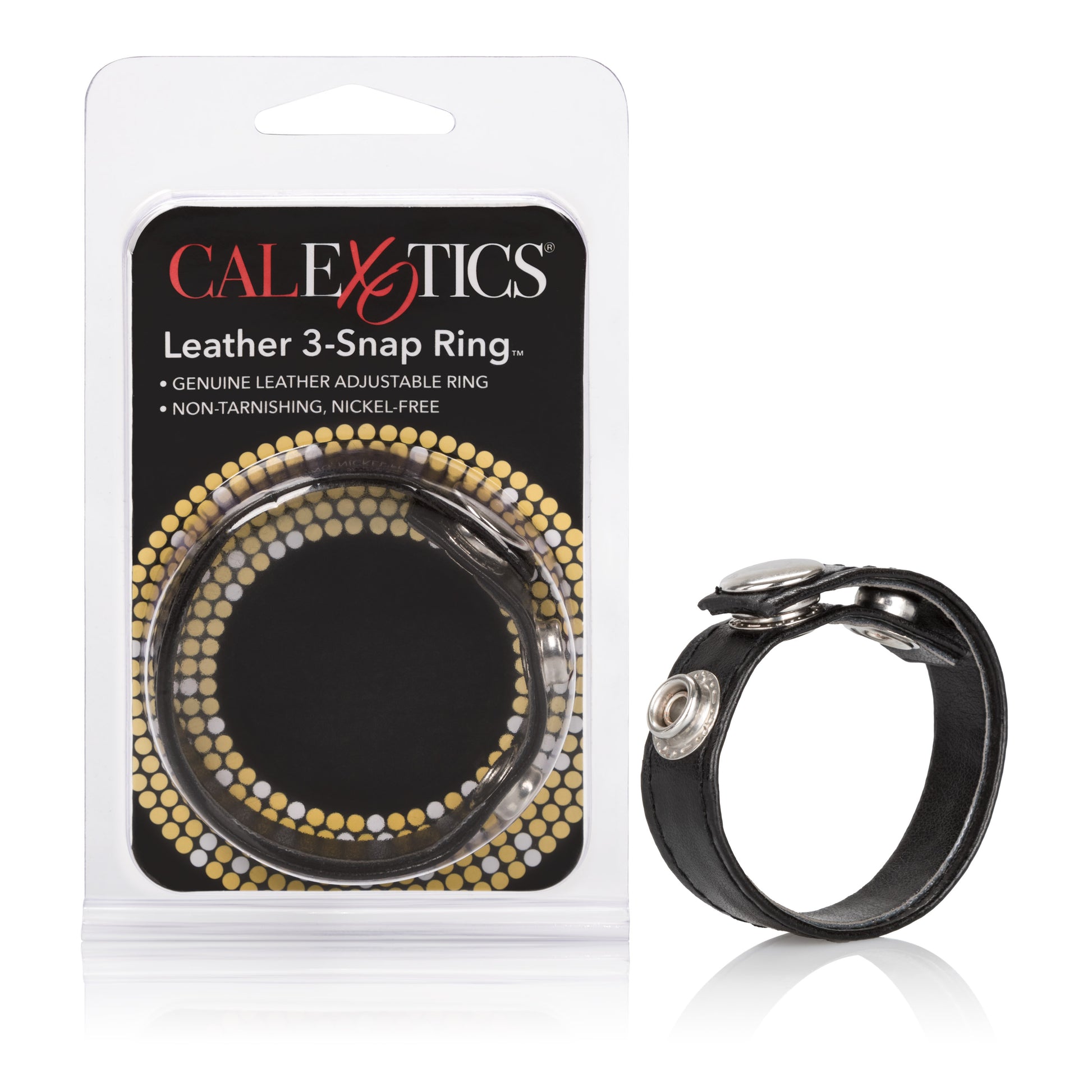Leather Black 3-Snap Ring Default Title CalExotics - California Exotic Novelties Toys - Cockrings