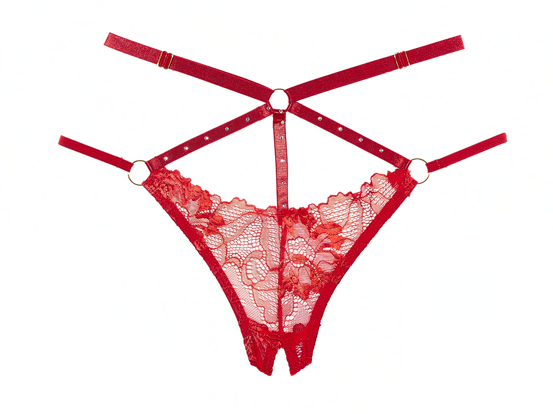 Allure Margot Lace Bralette & Crotchless Panty Red O/s Allure Lingerie Women - Lingerie - Sets