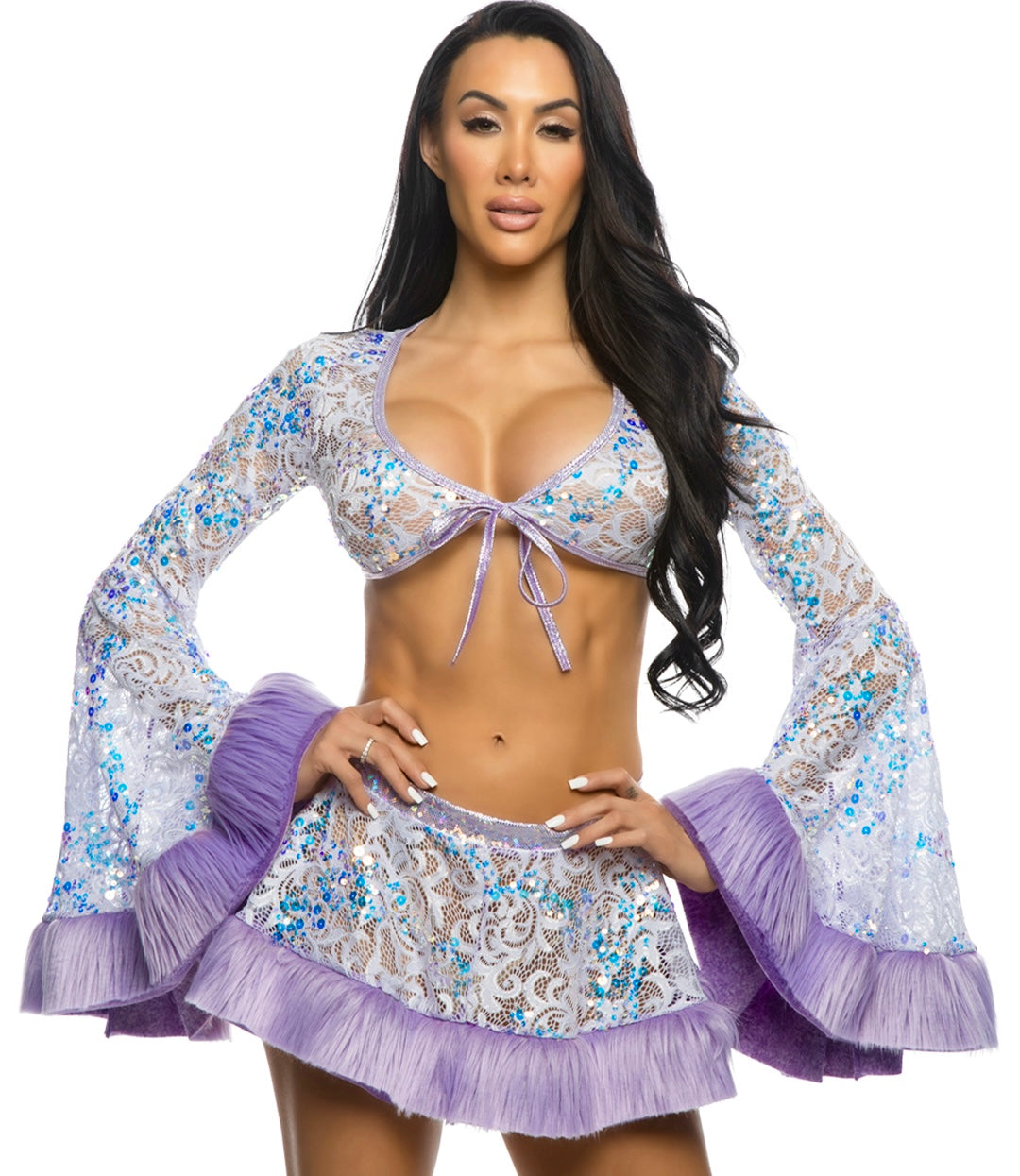 Sequin Faux Fur Trimmed Skirt Lavender J-Valentine, Inc Women - Bottoms