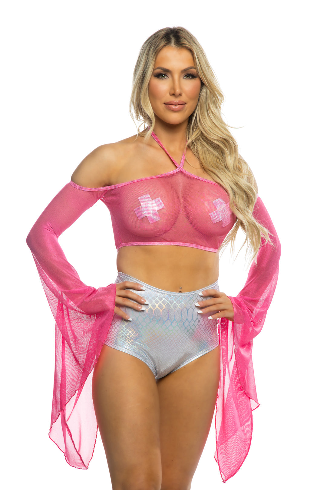 Coated Fishnet Flair Sleeve Halter J-Valentine, Inc Women - Top