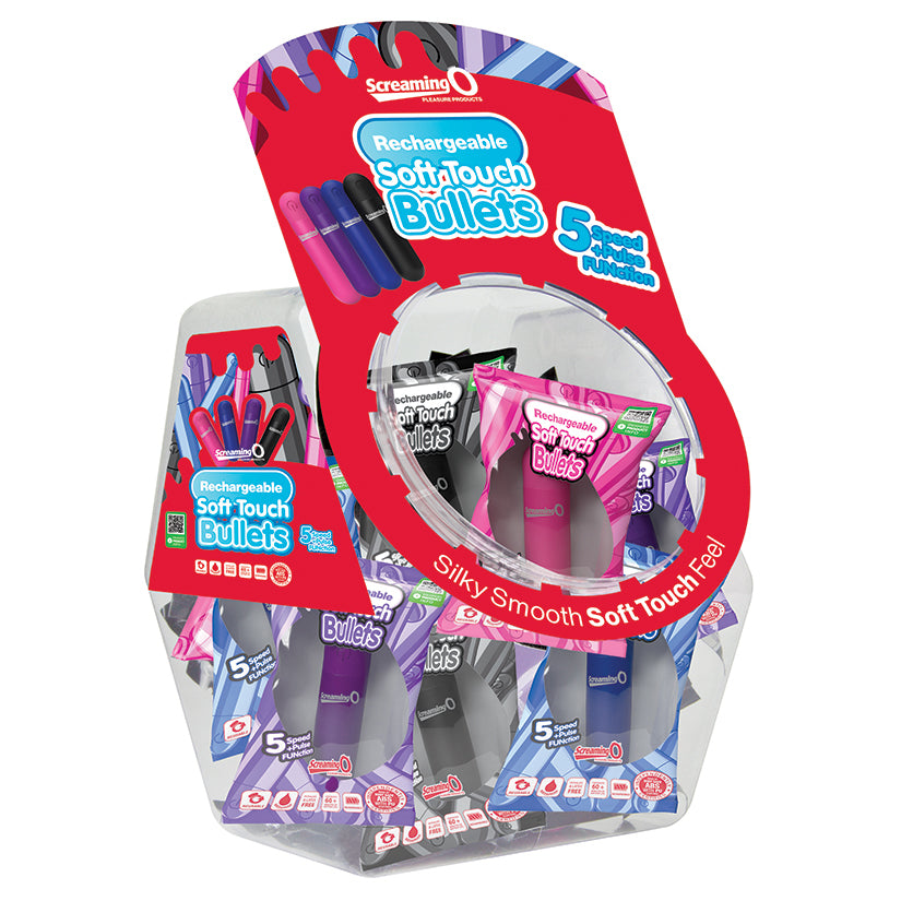 Screaming O Soft Touch Rechargeable Bullets in candy bowl 24-Assorted