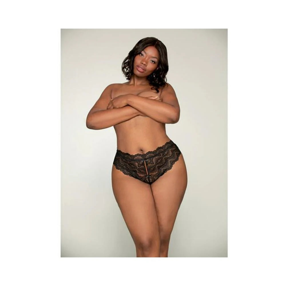 Dreamgirl Lace Tanga Open-Crotch Panty and Elastic Open Back Detail Black 3X Hanging Dreamgirl Women - Lingerie - Panty