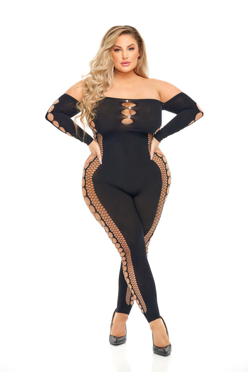 Bodystocking - Queen Size - Black Pink Lipstick Women - Lingerie - Bodystocking