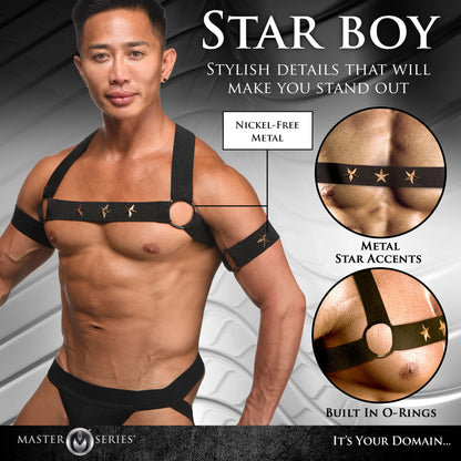 Star Boy Male Chest Harness With Arm Bands - Small/medium - Black XR Brands Toys - Fetish